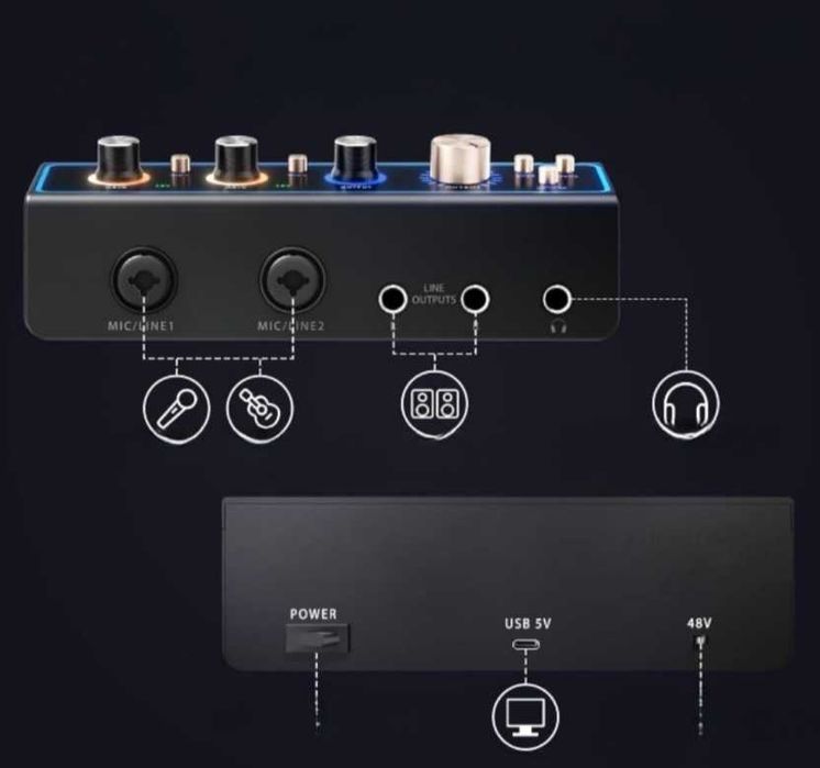 TONOR TX510 mikser mikrofonowy interfejs audio streaming USB 2x2 Jack/XLR