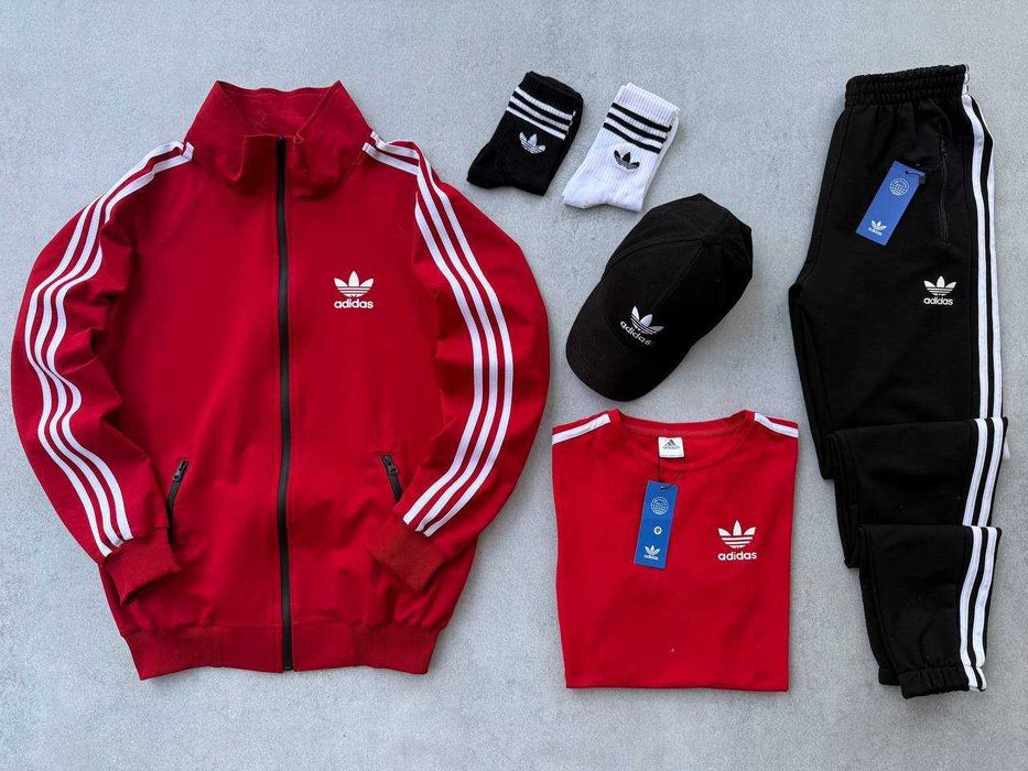 Чоловічий спортивний костюм Adidas (кофта + штани + кепка)