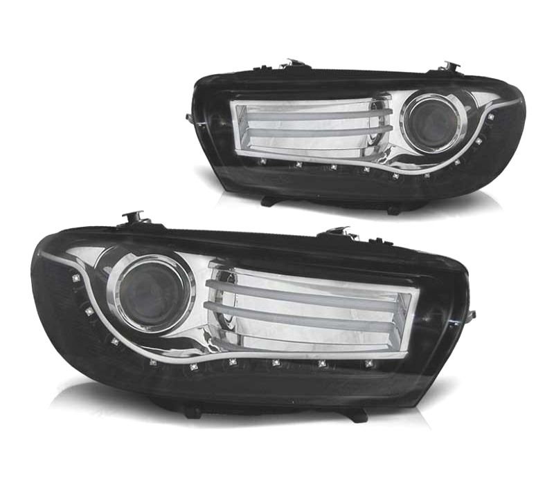 FARÓIS FRONTAIS PARA VOLKSWAGEN VW SCIROCCO 08-14 LUZ DIURNA CROMADO / PRETO