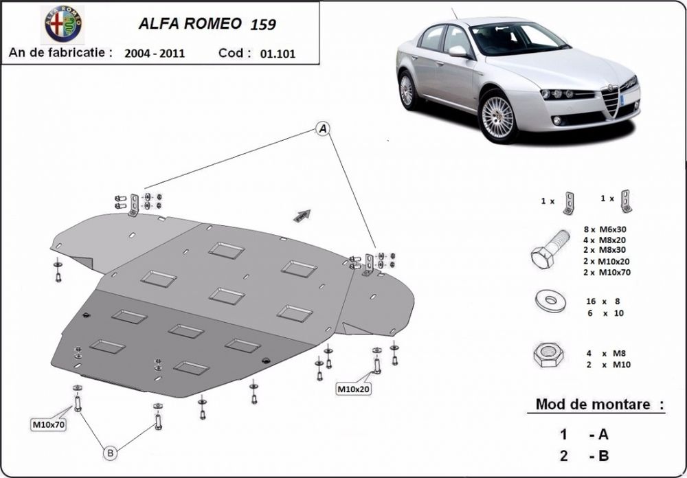 Resguardo de motor Alfa Romeo 159 em metal