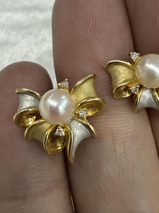 Золотые серьги бриллианты жемчуг