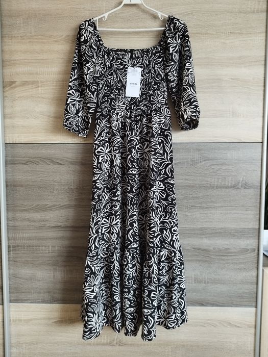 Czekoladowa sukienka boho hiszpanka maxi S