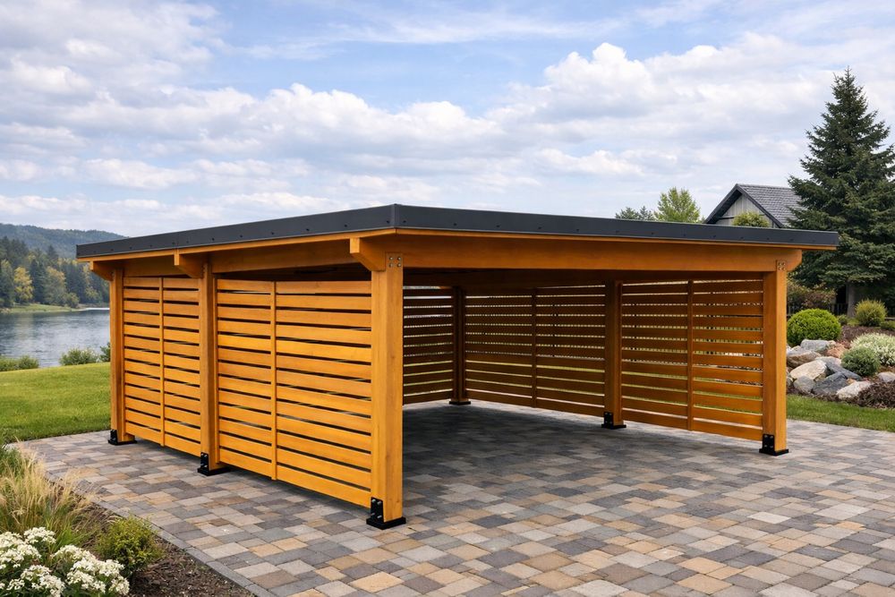 Wiata samochodowa drewniana 7x6,5 m | 2-stanowiskowa | cala Polska