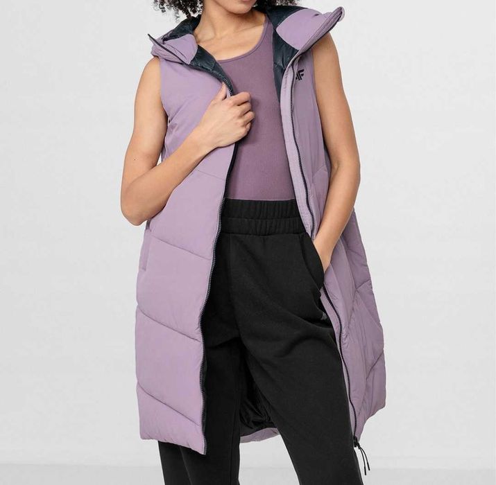 4F dluga kamizelka damska bezrękawnik liliowy
