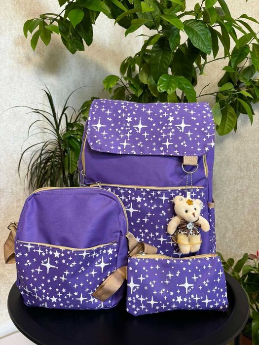 Школьный рюкзак модный, набор 1+2 и брелок Медвежонок