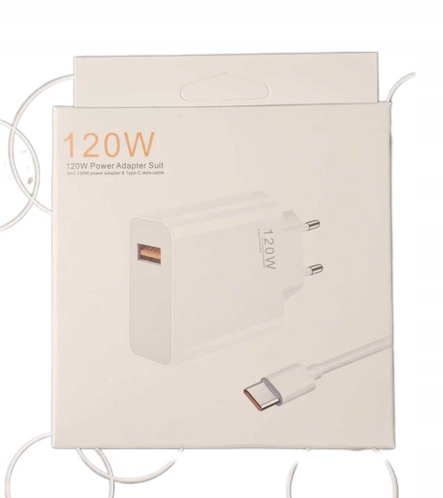 Szybka Ładowarka Sieciowa Do Telefonu 120 W + Kabel USB-C