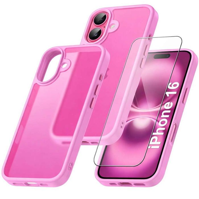 Protective Phone Case, Etui Ochronne do iPhone 16, Różowe Półprzezroczyste