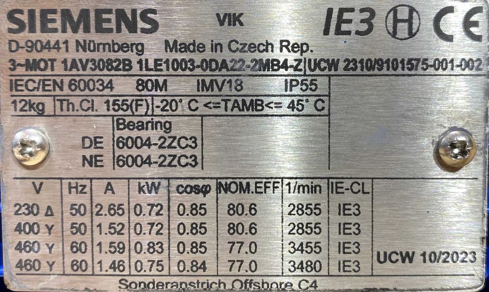 silnik elektryczny 0,72kW 2855obr. 3fazowy SIEMENS