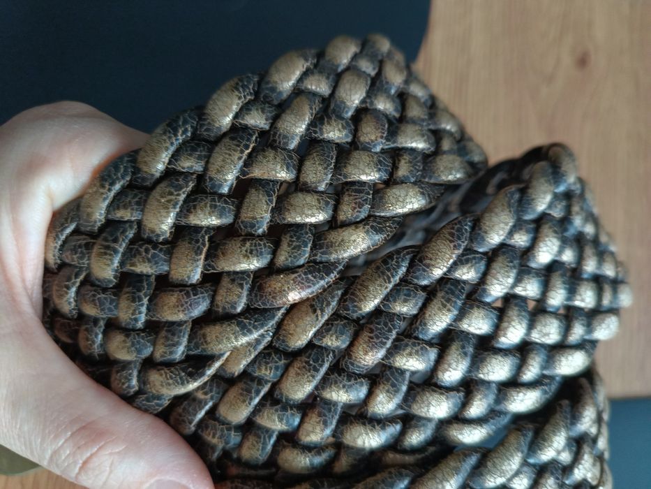 Pasek pleciony skóra naturalna retro vintage brąz złoto