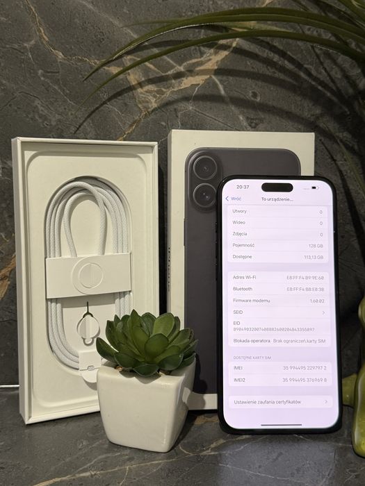 Apple IPhone 16 Plus 128gb Black Czarny 100% kondycja baterii