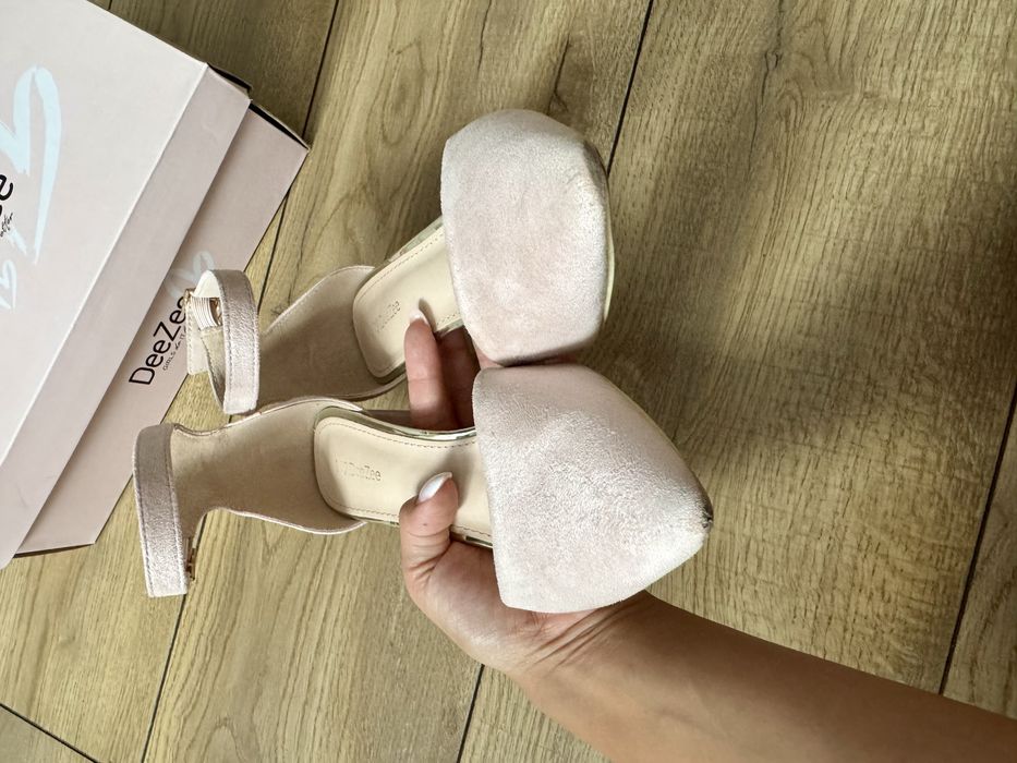 Buty na obcasie półbuty pudrowy róż