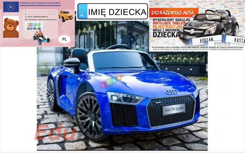 Auto na akumulator audi r8 spyder rs koła eva pilot 2.4g