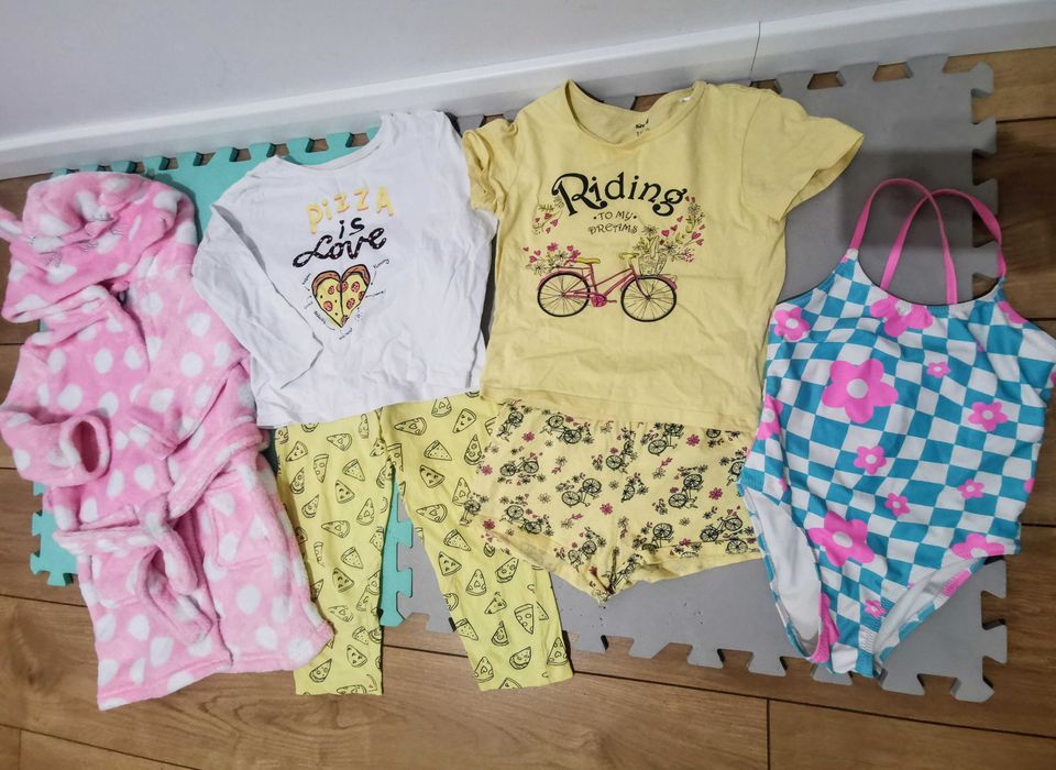 Paka 110-116 dziewczynka. 43szt. lato/zima szlafrok kurtka