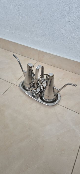 Almotolia azeite vinagre em inox + suporte antigos