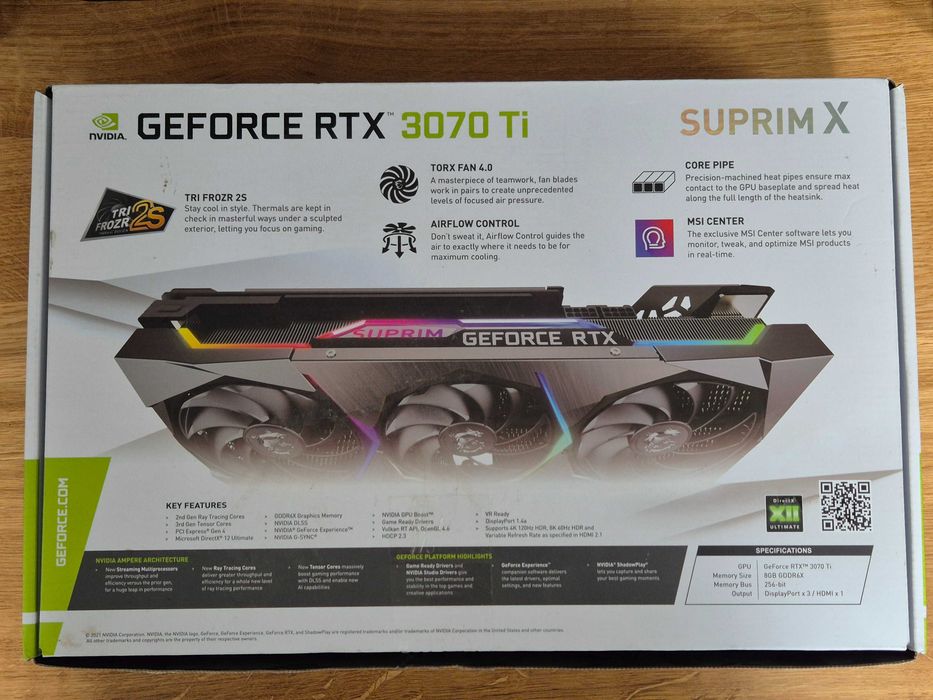 MSI GeForce RTX 3070 Ti SUPRIM X 8G | Stan Idealny | Komplet