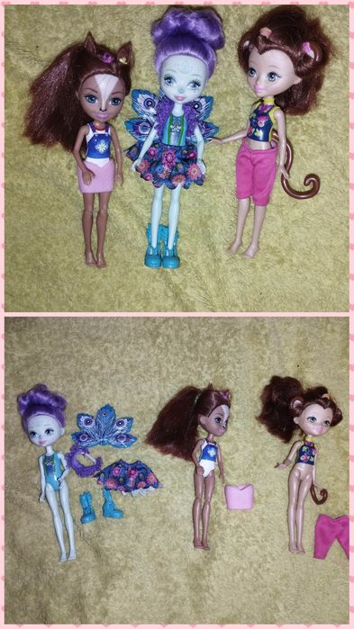 Enchantimals ляльки 3 штуки павлин мавпа білочка