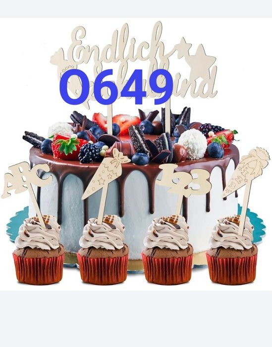Topper topery drewniane dekoracje na babeczki tort 7szt O649