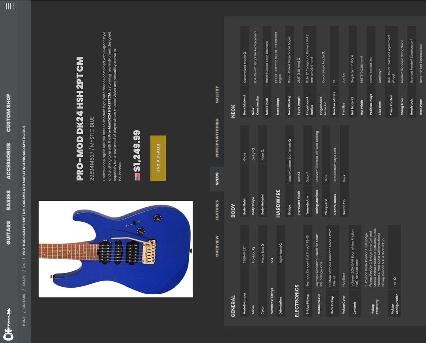 Электрогитара Charvel Pro-Mod DK24 HSH 2PT CM - Mystic Blue