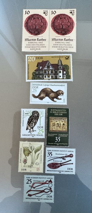 "Pequeno lote de selos da DDR (Alemanha Oriental), novos, sem utilização postal, excelente estado de conservação. Ideal para colecionadores.