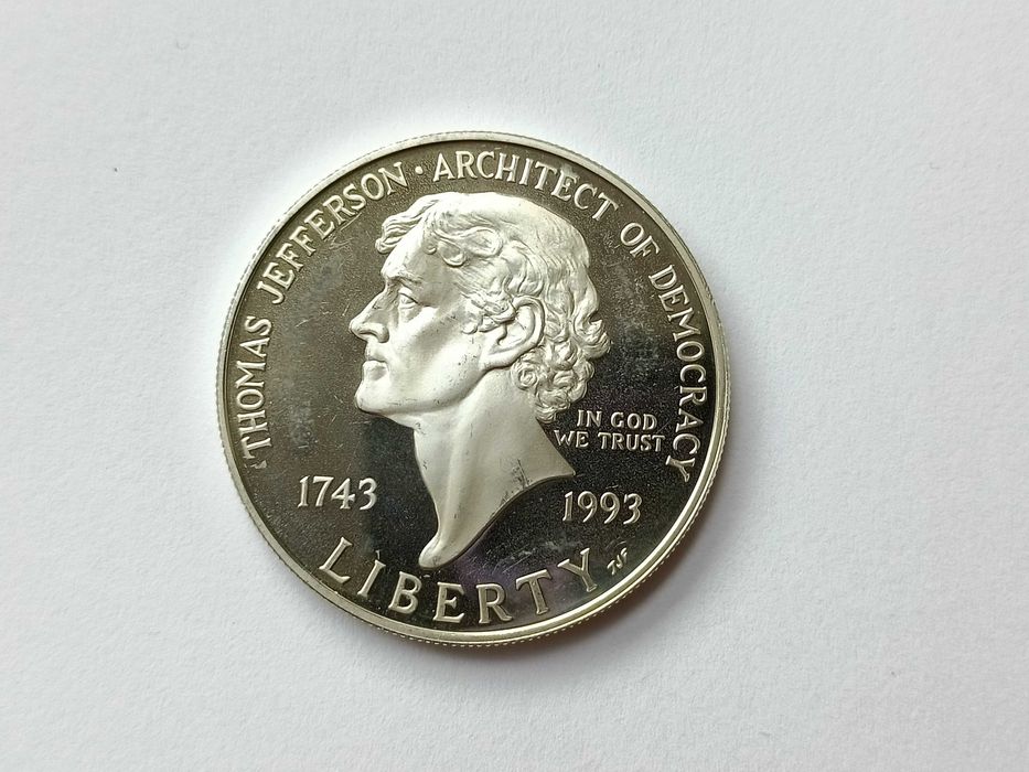 USA 1 Dolar 1993 rok Tomas Jefferson Srebro Ag 900 mennicza L