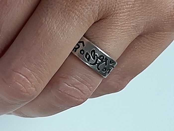 artystyczna srebrna obrączka PRL