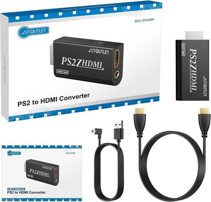 Konwerter PS2 na HDMI, adapter PS2 na HDMI, z wyjściem audio 3,5 mm