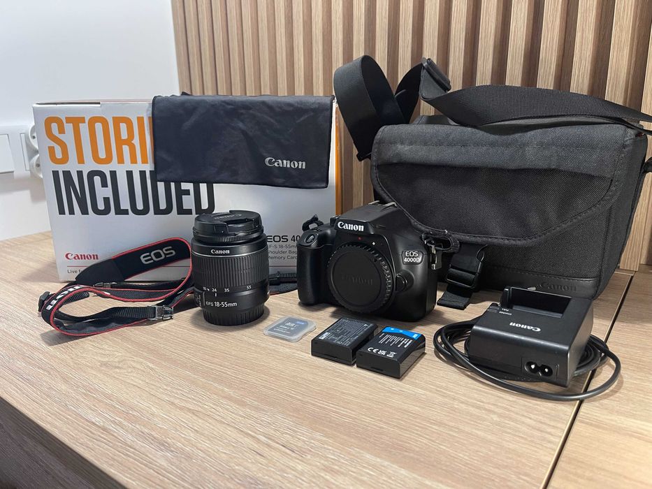 Canon EOS 4000D + Obiektyw 18-55mm + 2 baterie + torba | Zestaw fotograficzny