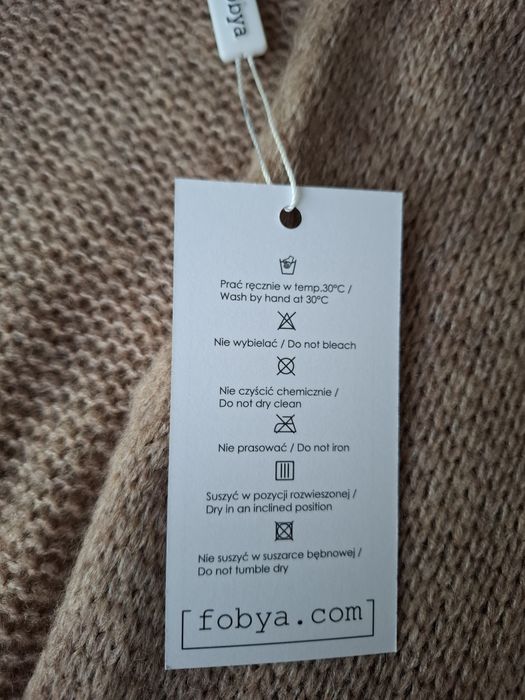 Fobya wełna sweter kardigan beige długi płaszczyk narzutka S / M