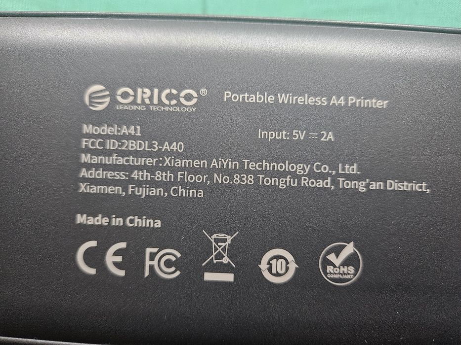 Drukarka termiczna Orico A41 przenośna bezprzewodowa bez tuszu