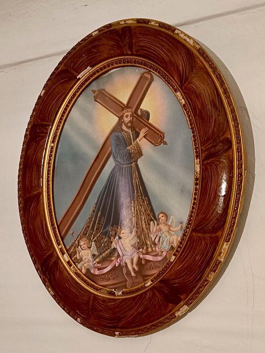 Quando religioso antigo em madeira trabalhada