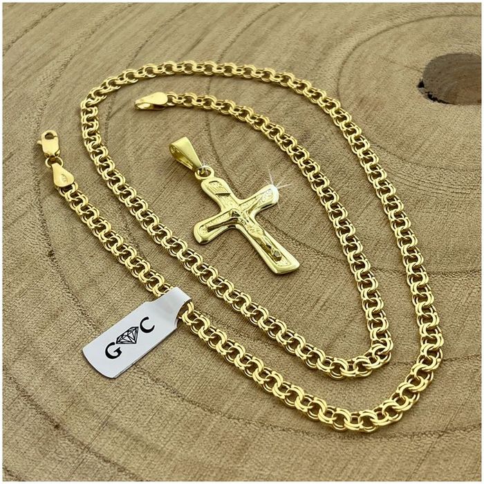 Elegancki Męski Złoty Łańcuszek Garibaldi 50cm/4,5mm + Krzyżyk Srebro