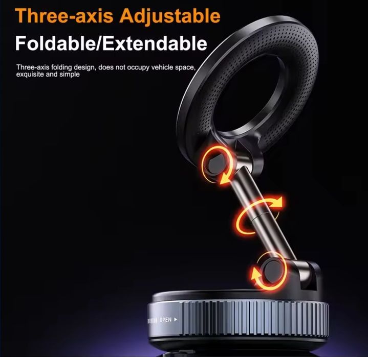 Магнітний тримач для телефону в авто з вакуумним кріпленням 360°