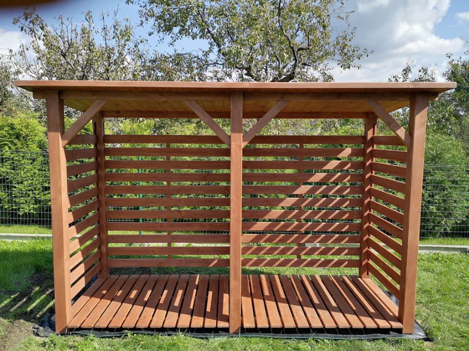 Drewutnia drewniana 3,14 x 1,1m na drewno kominkowe, wiata na drewno