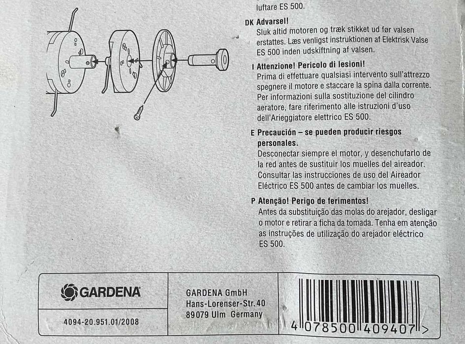 Gardena sprężyny, druty, szpilki do aeratora ES 500