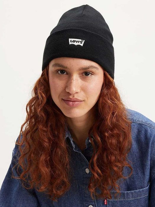 Levi's Batwing Ribbed Beanie Winter Hat - Black/White