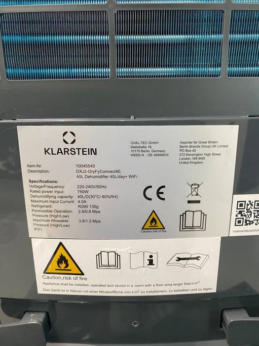 Осушувач повітря 40л Smart Klarstein DryFy 40 з Німеччини 10045540