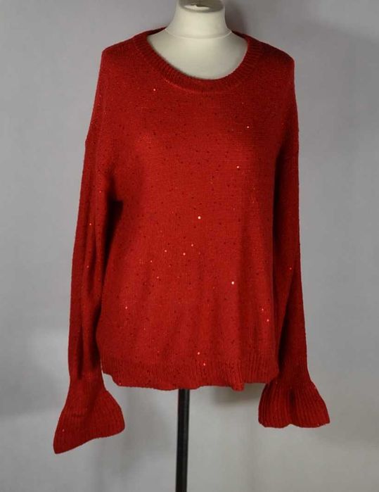 DKNY Sweter Damski zdobiony Cekinami L Oryginalny Czerwony Super Stan