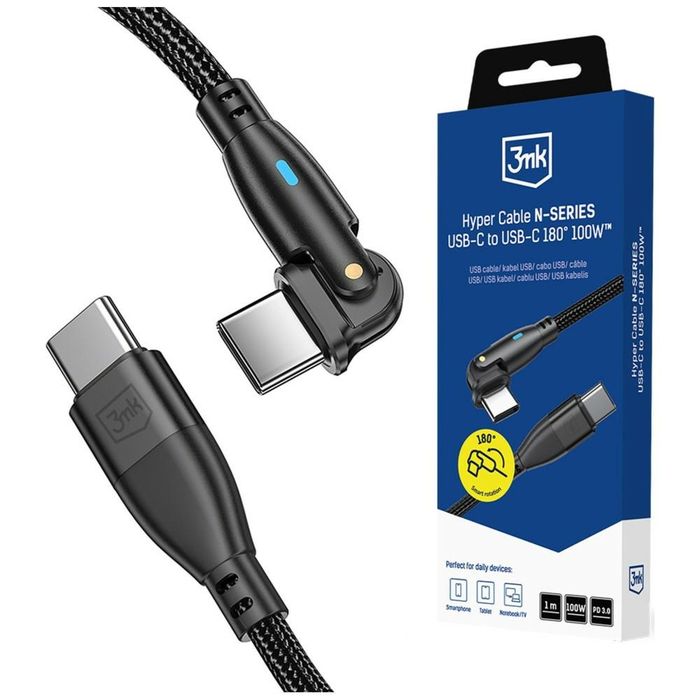 Kabel 3MK Hyper Cable N-SERIES USB-C do  USB-C 1m 20V/5A 100W czarny