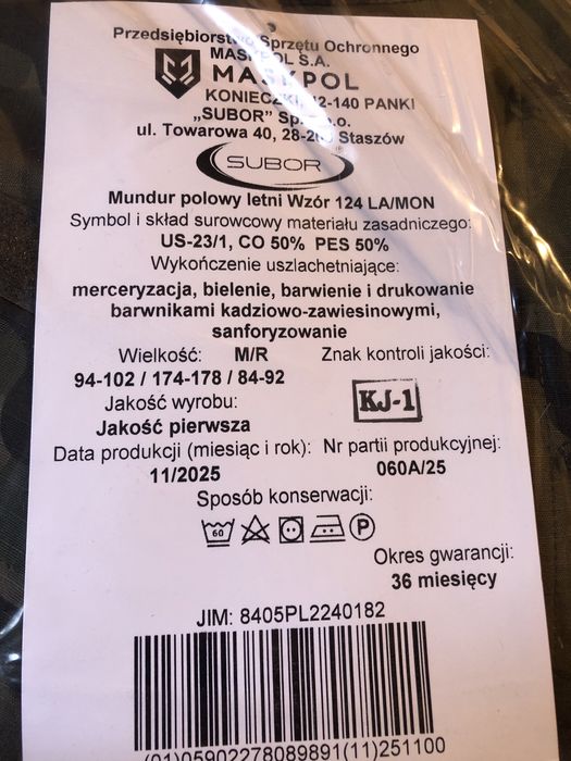 Mundur polowy LETNI MASKPOL M/R 124 LA/MON nowy 2025