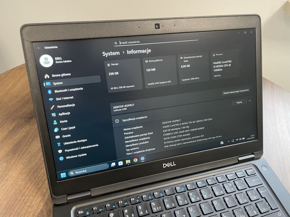 Laptop Dell 5490 i5-8250U 8/256 Windows 11 Pro