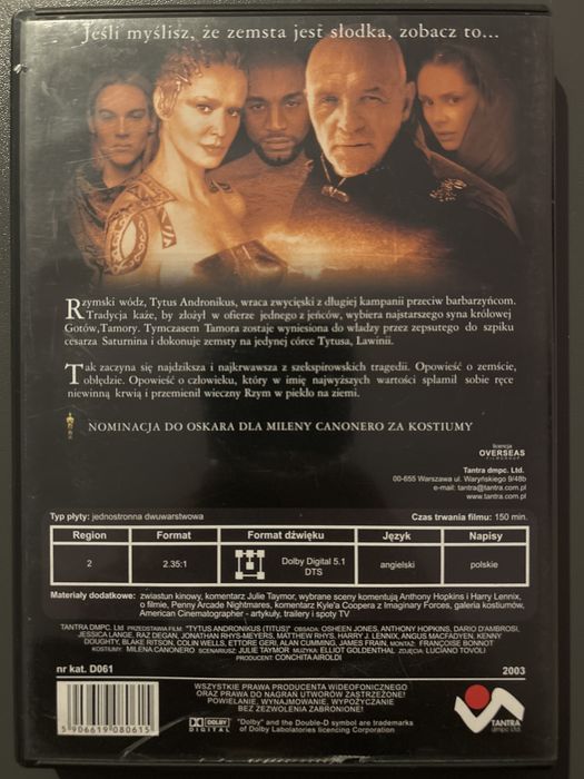 Tytus Andronikus wódz rzymskich legionów DVD
