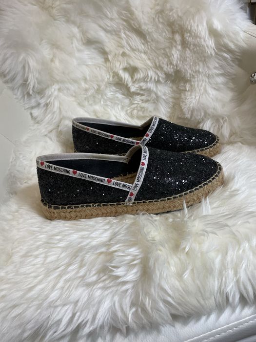 Love Moschino espadryle 40 (41) czarne brokat 26,2 cm