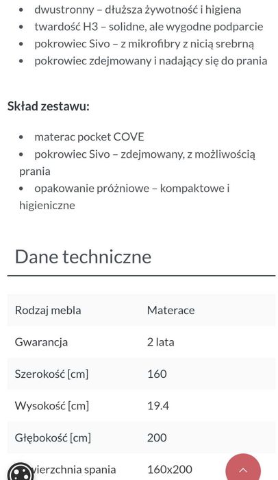 Materac pocket Cove 160x200