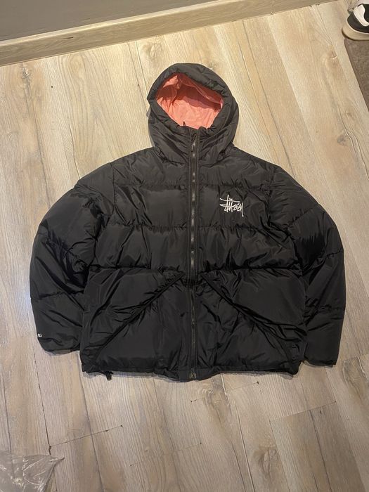 kurtka czarna z rozowym kapturem stussy unisex