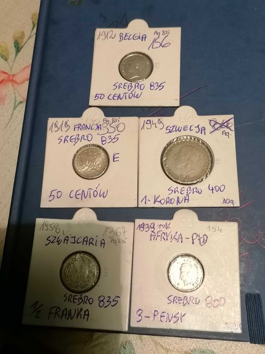 Monety srebro x 5 sztuk