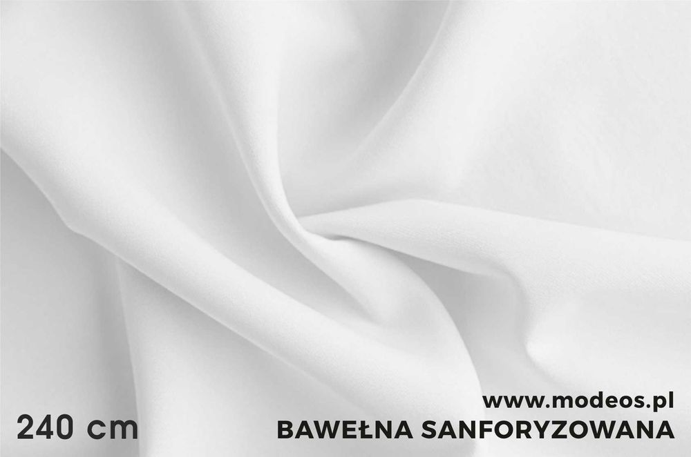 Biała bawełna sanforyzowana 145g szerokość 240 cm Tkanina na metry