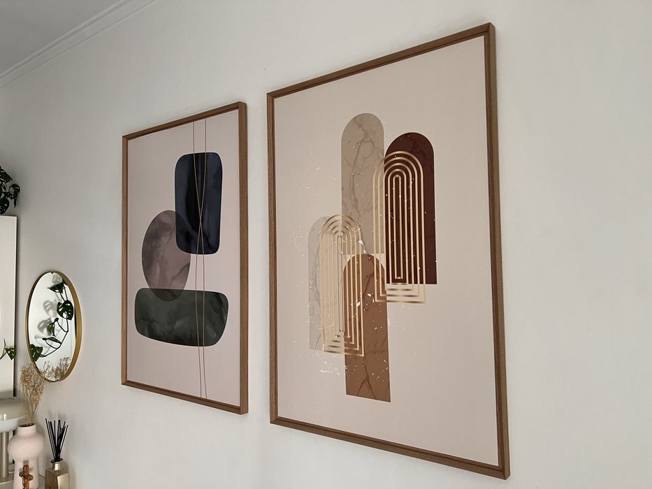 Conjunto 2 Quadros Leroy Merlin com Moldura Abstrato Art Gallery Geometry Filet ouro