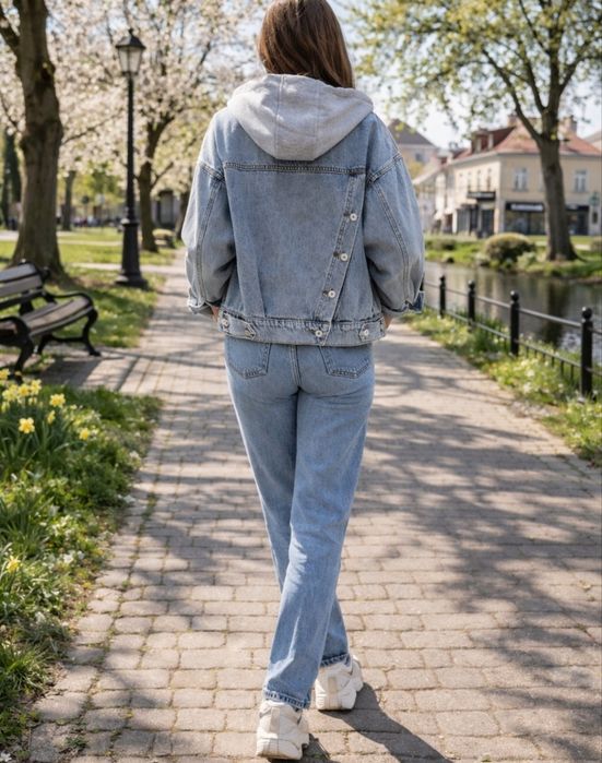 Nowa kurtka jeansowa z odpinanym kapturem 2XL