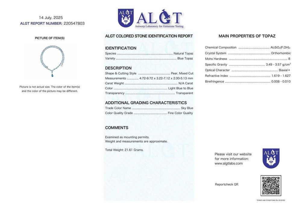 Colar Prata - Topázio - Certificado