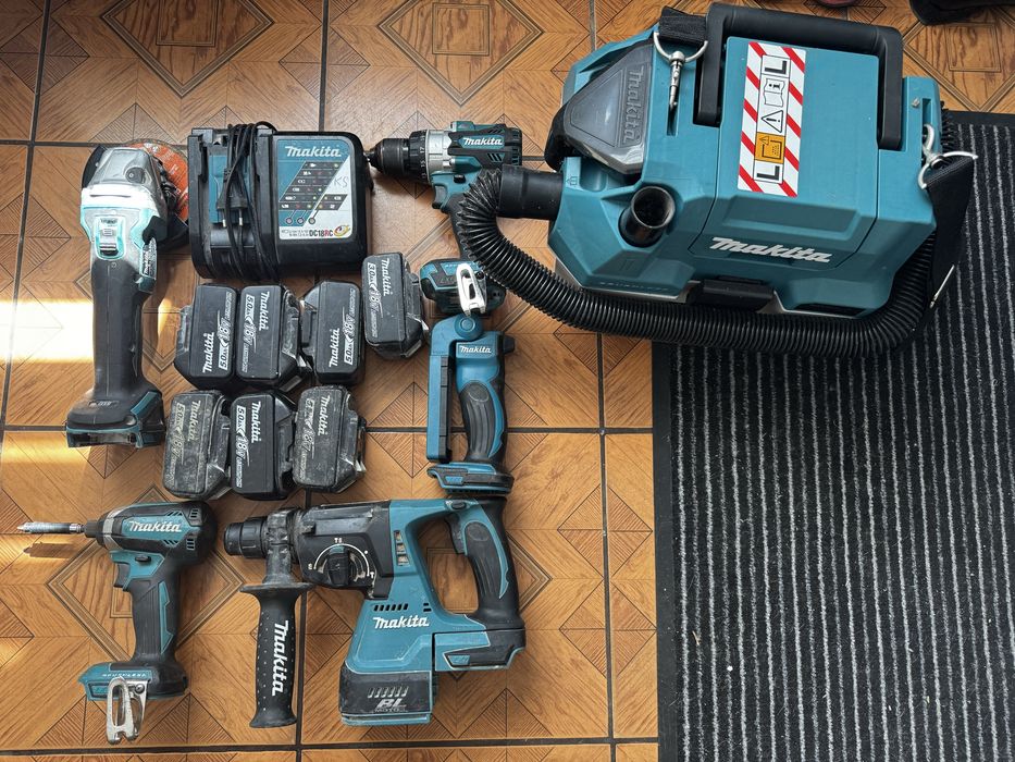 Duży zestaw narzędzi Makita + 7 baterii + ładowarka